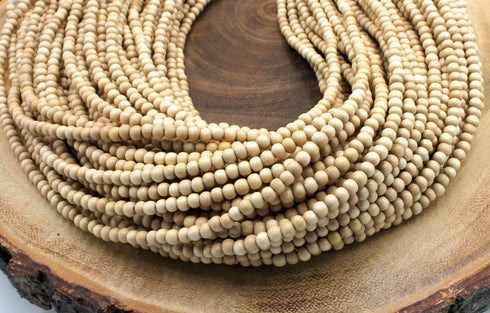 White Wood Beads, 4mm, Round